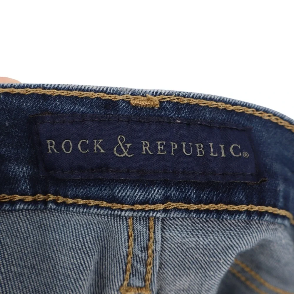 Rock & Republic Cuffed Shorts Womens 8 Blue Medium Wash Denim Cotton Frayed Hem‎